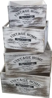 Immagine prodotto di Milani Home - set 4 cassette in legno, bianco, stile shabby vintage