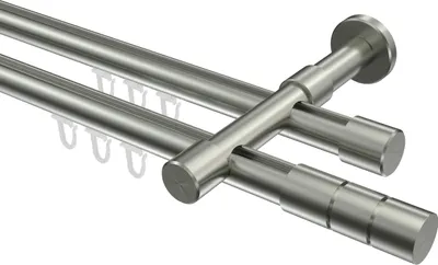 Produktbild von Interdeco Innenlaufstange / Gardinenstange mit Innenlauf Edelstahl-Optik, Typ Prestige Elanto (Rillenzylinder), 20 mm Ø 2-läufig, 160 cm