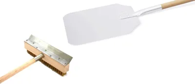 Produktbild von Pizzaofenschaber mit Messingbürste und Pizzaschaufel Aluminium Griff aus Holz