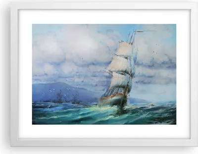 Produktbild von Gerahmtes Poster - Weißer Rahmen - Meer Segelschiff - 40x30 cm - Wand Bild - Wanddeko - Wandbilder - Kunstposter - Wandposter - Bilderrahmen - Bilder - Kunstdruck - Wandbild - P2WAA40x30-3782