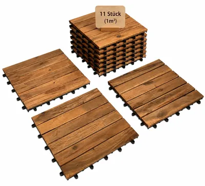 Produktbild von Hossi's Wholesale Holzfliesen Balkon 30x30 cm Akazie Teak Optik 11 Stück 1m² Balkonboden Terrassenfliesen Klicksystem Gartenfliesen Terrassenboden Außenbereich wetterfest zuschneidbar rutschfest