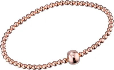 Dehnbares Armband im Kugelketten-Design aus rosé vergoldetem 925 Sterling Silber, aus weißem Hintergrund.