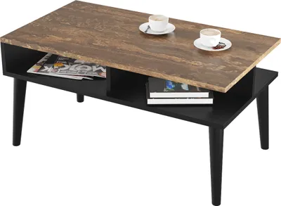 Produktbild von Couchtisch mit Ablagefläche 90 x 50 x 45 cm | Sofatisch | Kaffeetisch mit Elegant Füße, Wohnzimmertisch mit Holzbeine |