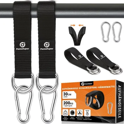 Obrázok produktu pre Popruhy na hojdačku montážna súprava, nosnosť 500 kg, s karabínami, pre záhradu, čierna