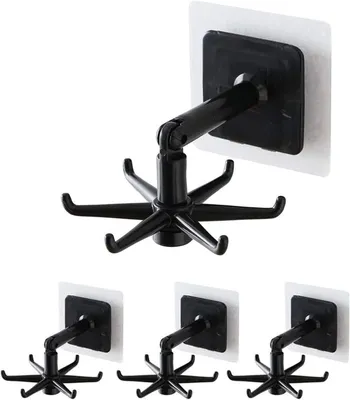 Produktbild von 4 x 360° drehbarer Klapphaken, küchenfreies, rotierendes Regal, Organizer, Küche, Wandmontage, Küchenutensilien, Hängeregal