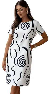 Produktbild von Damen Mittellanges Etui Kleid mit Geometrischem Print – Modern, Praktisch und Vielseitig Schwarz/XXL/44