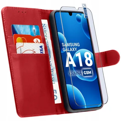 Obrázok produktu pre Kryt pre telefón Samsung A18 s magnetickým zapínaním, červený + ochranné sklo na displej