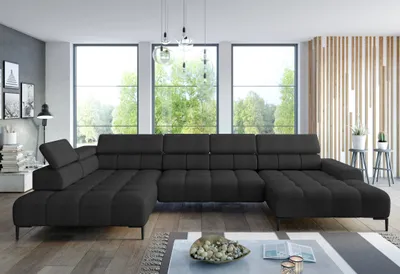 Obrázok produktu pre DOMO-HOME rohová sedačka PLAZA XL s elektrickou relaxačnou funkciou 385x216cm | Moderný dizajn| Kvalitné spracovanie| Nastaviteľné opierky hlavy | Farba čierna | Ľavá