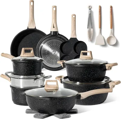 Produktbild von 21-teiliges Granit-Kochgeschirr-Set, antihaftbeschichtet, induktionsgeeignet