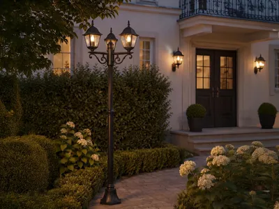 Produktbild von LED Mastleuchte 3-flammig, Gartenkandelaber Gartenbeleuchtung Schwarz Höhe 200cm