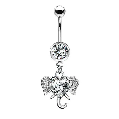 Produktbild von Taffstyle Bauchnabelpiercing Bauchnabelpiercing Banane Stecker Kristall Elefant Herz Anhänger, Clear