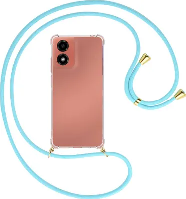 Produktbild von Handykette Backcover-Schutzhülle mit Band (Metall goldfarben) für Motorola Moto G04 / G04s - himmelblau