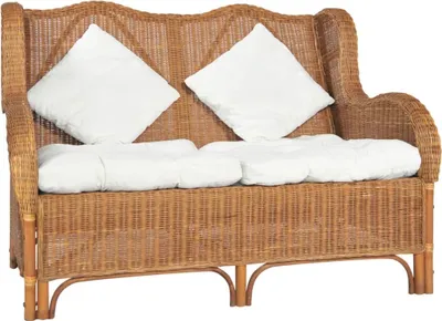 Produktbild von 2-Sitzer-Sofa Hellbraun Natürliches Rattan und Leinen