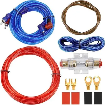 Image de Kit de câbles pour amplificateur de voiture 10 A - Amplificateur pour haut-parleurs de voiture 1 500 W - Fusible d'allumage automatique.