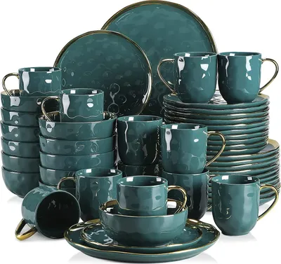 Image de Service de table en céramique stoneware, LOVECASA SWEET 48 pcs. Service combiné, Service de table, Vaisselle pour 12 personnes, Assiettes plates, Tasses, Assiettes à dessert et Bols