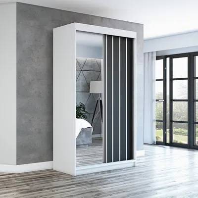 Produktbild von Schwebetürenschrank, 2-türig Schrank mit Spiegel! Moderne Garderobe für Kleidung. Verschiedene Farben (Weiß, Schwarz, Somona) Kleiderschrank VIGO 120 cm