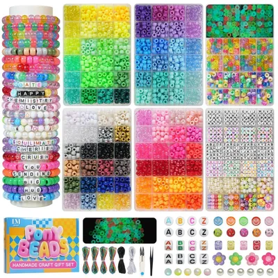 Produktbild von Bastelset Pony Perlen für Armbänder 4400 Stück 110 Farben mit Buchstabenperlen DIY Schmuckherstellung