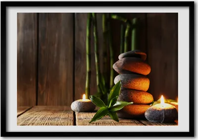 Produktbild von Bild - Bilderrahmen - 100 cm x 70 cm - MDF - Rahmen - Foto - Wandkunst Steine ​​Zen Bambus