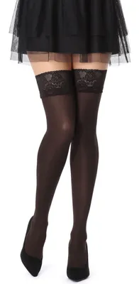 Produktbild von Bellivalini Damen Halterlose Mikrofaser 40 DEN Strümpfe mit Spitze BLVFI1004 (Schwarz, XS-S)