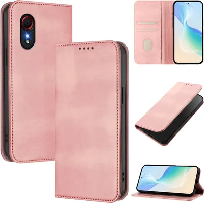 Produktbild von Handyhülle für Samsung Galaxy XCover5, Vintage Leder RFID Schutz Kartenfach Standfunktion Magnetische Klapphülle Pink