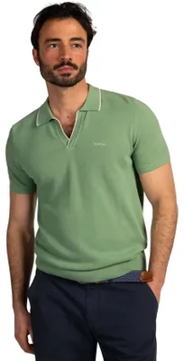 Produktbild von Grünes V-Ausschnitt-Poloshirt New Zealand Kragen weißer Rand