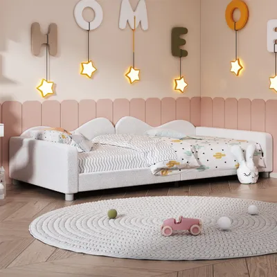 Produktbild von Polsterbett Kinderbett Polsterbett 90*200cm, Schlafsofa Bettgestell Teddystoff Multifunktionales weiches Bett mit Rückenlehne und Armlehnen