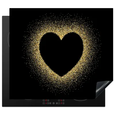 Produktbild von KitchenYeah© Herdabdeckplatte Herz - Gold - Schwarz , 59x52cm, Küche Deko, Glaskeramikkochfeld Herdabdeckung, Abdeckplatte fùr Kochfeld