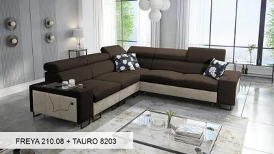 Produktbild von Moderne Eckcouch L-Form Ecksofa MELODIE III mit Schlaffunktion BRAUN FREYA 210.08 + TAURO 8203