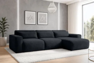 Produktbild von AX LIVING Wohnlandschaft mit Schlaffunktion Ruyam Ecksofa Dunkelgrau R