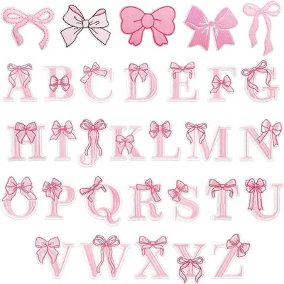 Produktbild von Buchstaben Patches Set mit 31 rosa Schleifen, zum Aufnähen, für Kleidung und Accessoires