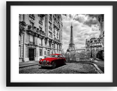 Produktbild von Gerahmtes Poster - Schwarzer Rahmen - Auto Eiffle Straße Gebäude - 40x30 cm - Wand Bild - Wanddeko - Wandbilder - Wandposter - Bilderrahmen - Bilder - Kunstdruck - Wandbild - P2BAA40x30-3214