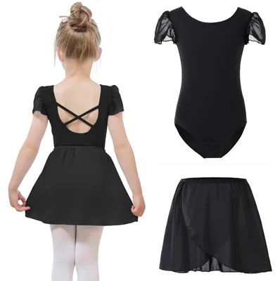 Immagine prodotto di Abbigliamento da balletto per bambine - Gonna da balletto rimovibile - Body da danza con maniche a sbuffo - Tutu da balletto per bambini - Materiale: 88% nylon - Confezione include: 1 tuta da ginnastica - Abbigliamento da danza