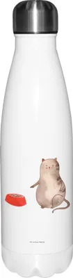 Produktbild von Mr. & Mrs. Panda Wasserflasche Katze Fressen - Weiß - Geschenk, Trinkflasche, trinkflaschen, Thermos, thermosflaschen, Thermosflasche