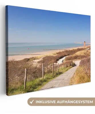 Produktbild von MuchoWow® - Leinwandbilder - Strand - Meer - Leuchtturm - Niederlande, Wandbild, Wanddeko Bilder Wohnzimmer, 40x30 cm
