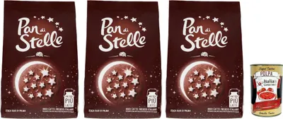Produktbild von Mulino Bianco Biscotti Pan di stelle 3x 350g Italien kekse biscuits cookies kuchen, Frühstückskekse, Kakao -Keks Haselnüsse und 100% Frischmilch + Italian Gourmet polpa 400g