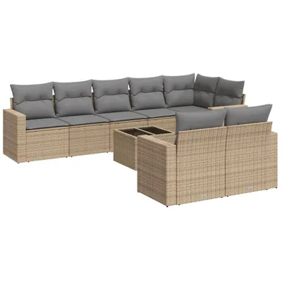 Image de vidaXL Ensemble de salon de jardin 9 pièces avec coussins beige Poly rotin
