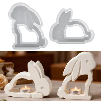 Produktbild von 2 Silikonformen, Gießformen, Teelichthalter in Hasenform, Kerzenhalter, Gipsformen, Hase, Frühlings-Osterdekoration
