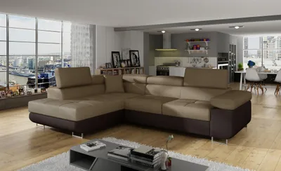 Produktbild von Ecksofa Schlafsofa SARRA in Stoff Monolith Dunkelbraun-Braun Ottomane Links