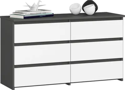Zdjęcie produktu dla Komoda AKORD CL100 Grafit Szary 100 cm 6 szuflad kolor Biały mat 100x35x57 cm