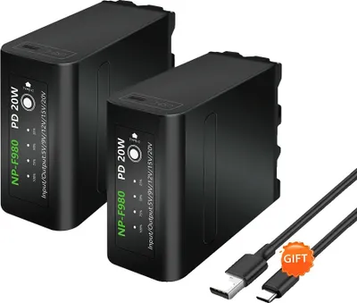 Zdjęcie produktu dla Akumulator NP-F980, pojemność 10800 mAh, wyjście i wejście USB, 2 akumulatory NP-F980