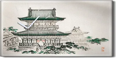 Produktbild von Wohnzimmer-Bild Leinwand Uhr 60x30 Malerei Asiatische traditionell Gebäude Kunst - weiße Hände