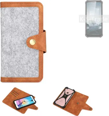 Produktbild von K-S-Trade Handyhülle kompatibel mit Oukitel WP22 Schutzhülle Filz-Hülle Kunst-Leder hellgrau braun (1x)