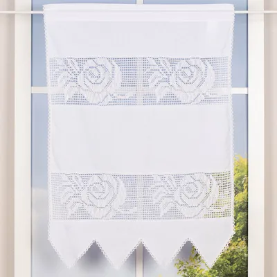 Produktbild von Häkelspitze Häkelgardine Scheibengardine Rose mit Dreiecksabschluss mit Tunneldurchzug weiß 65x90cm