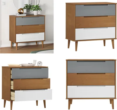 Zdjęcie produktu dla vidaXL Szafka z szufladami MOLDE Brown 80x40x80 cm z litego drewna sosnowego - Szafka z szufladami - Szafki z szufladami - Komoda - Komoda z szufladami