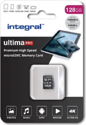 Zdjęcie produktu dla Integral INMSDX128G-100/90V30, 128 GB, UHS-I, 100 MB/s, 50 MB/s, Class 3 (U3), V30