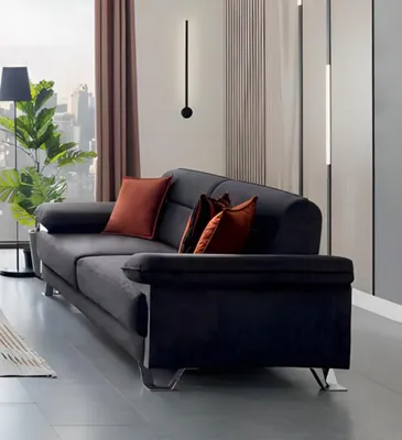 Produktbild von Sofa Terrakotta Stoff Modern Chromfüße Komfort Couch Wohnzimmer Stil 3-Sitzer
