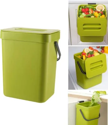Produktbild von Kleiner Komposteimer für die Küche, Mülleimer für Arbeitsplatte, Behälter mit Deckel, Komposter, für den Innenbereich, Grün, 5L