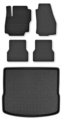 Productafbeelding van Rubberen automatten + kofferbakmat voor Ford Focus MK3 2015-2018 (stationwagen) – 5-delig, zwart, op maat – Wielganizator Semi-Universal
