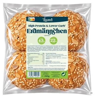 Produktbild von Locawo High Protein Low Carb Erdmännchen | Erdnussbrötchen | Proteinbrötchen 260g