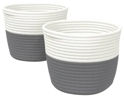 Produktbild von Aufbewahrungskorb 2 Stück Grau und Weiß Baumwolle Maße 24 x 18 cm